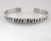 Just Keep Swimming -  Disney Finding Nemo Bracelet - Hand Stamped Aluminum Cuff - customizable