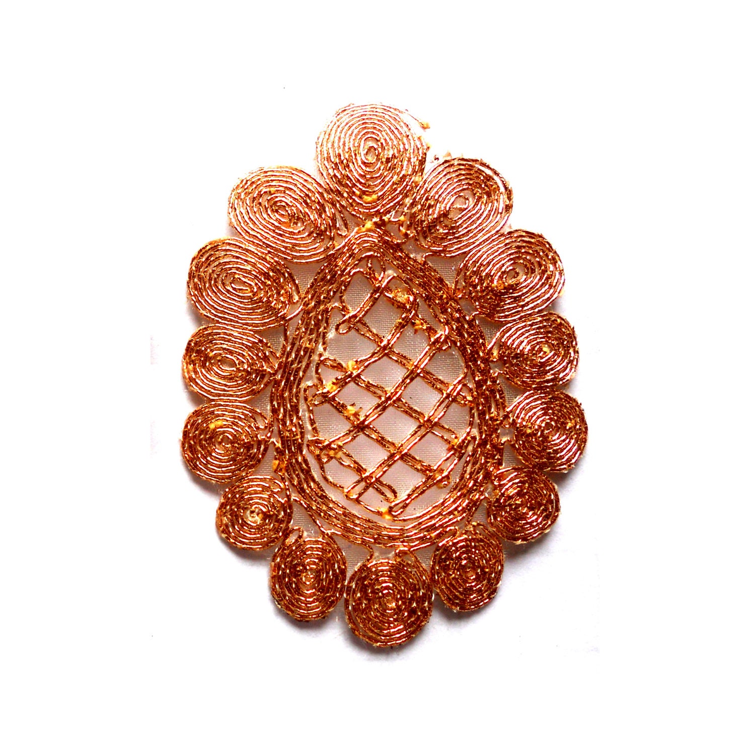 Sew on applique metallic copper embroidered applique.Trellis. Sale 50 percent off