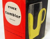 REDUCED Retro Pyrex Tumbler, 1960s Original Mid Century Vintage Boxed Yellow Pyrex Holder & Glass Beaker