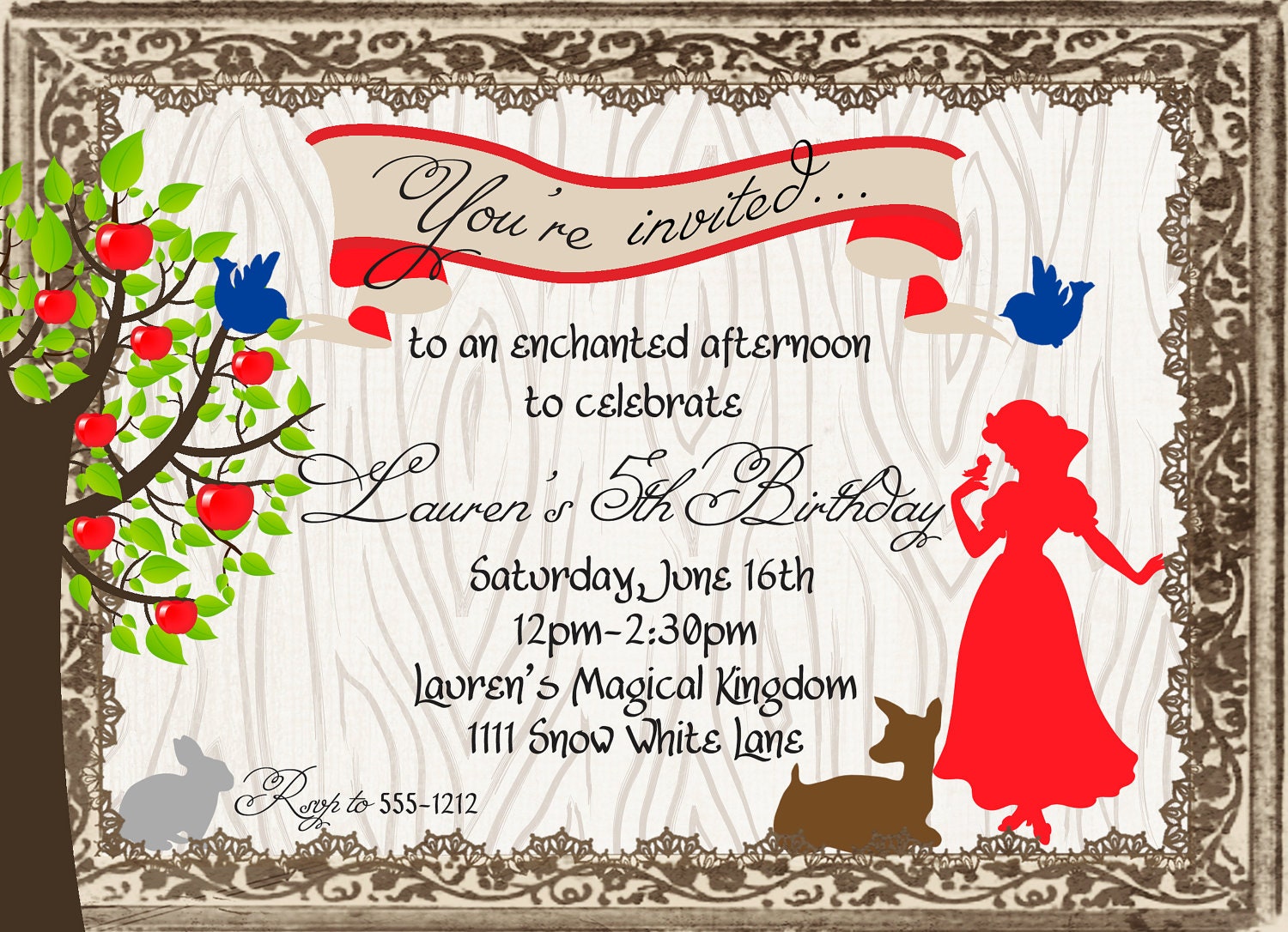 SNOW WHITE Woodland Birthday Party - PRINTABLE Invitation by Libby Lane Press Il_570xn