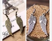 Angel Wings Dangle Charms Earrings in antique bronze/silvery