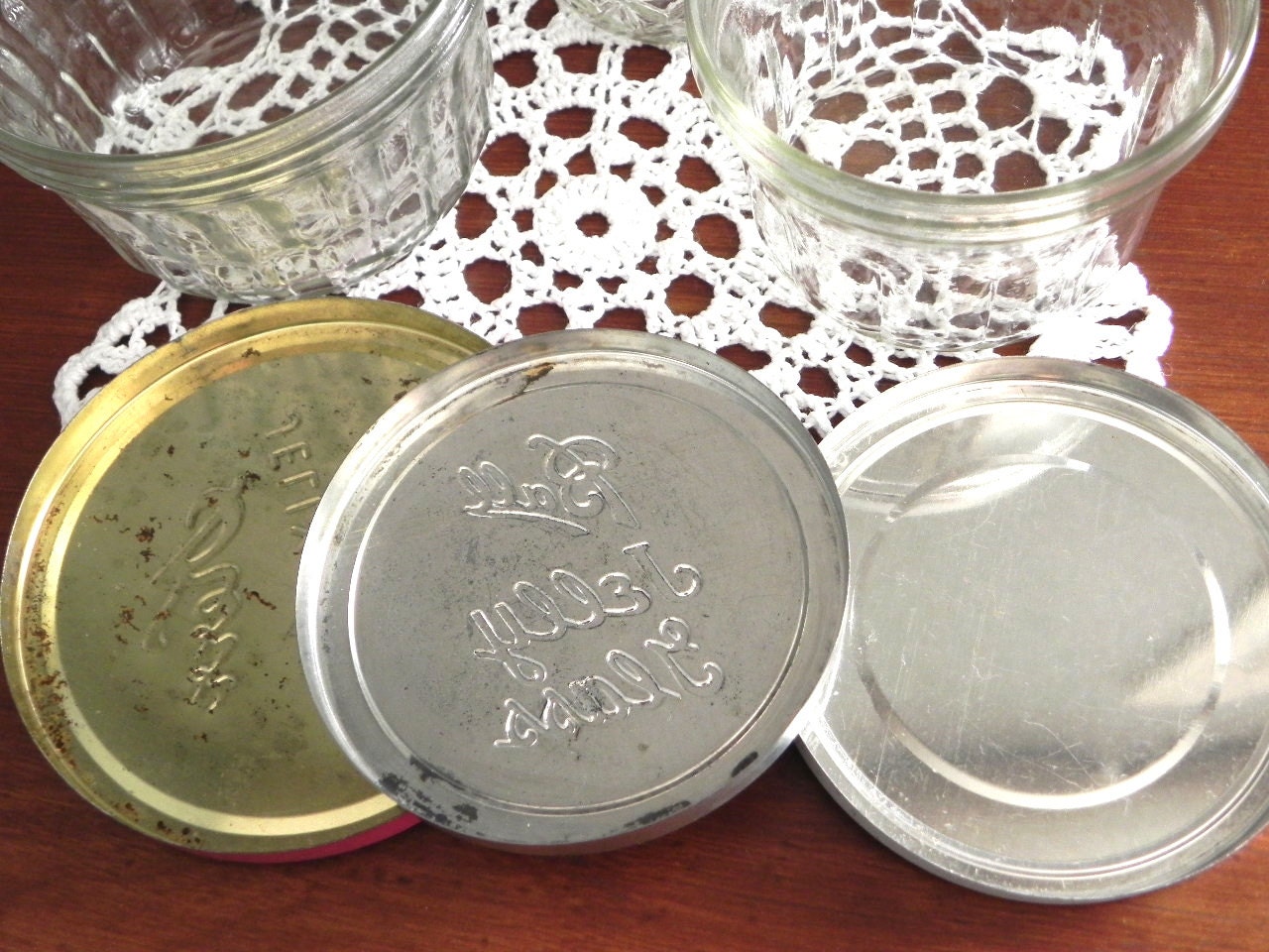Vintage Jelly Jar Trio with Tin Lids