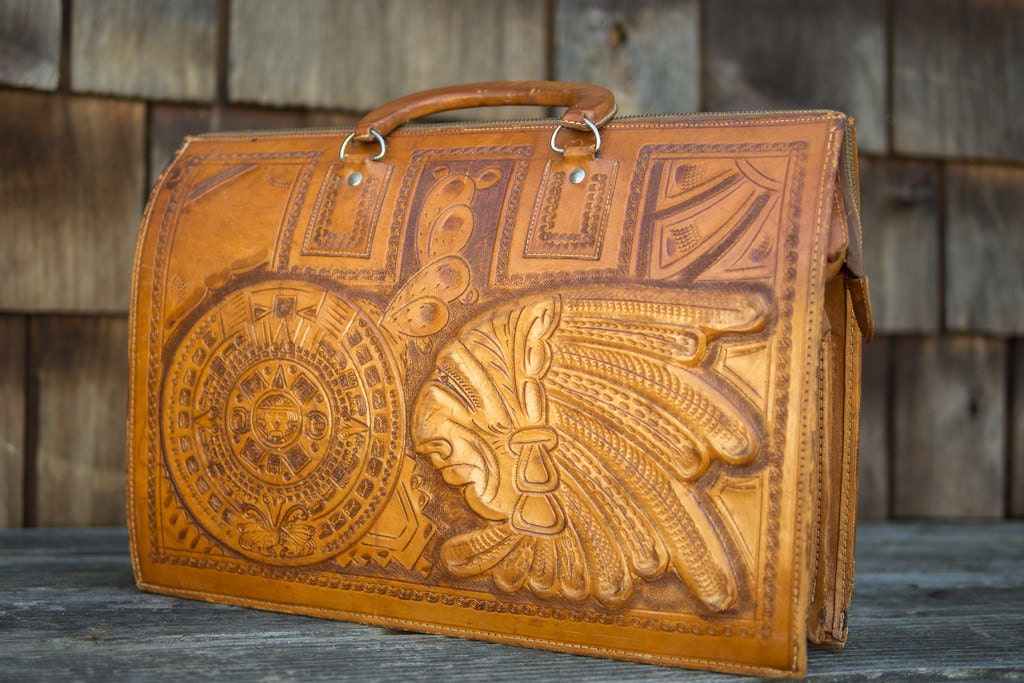 Vintage LEATHER AZTEC Brief Case Bag