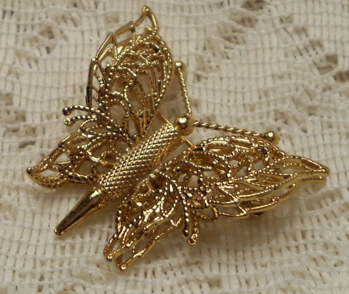 Vintage Gold Tone Butterfly Brooch by Monet