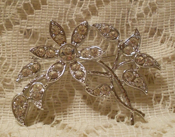 Vintage Rhinestone Flower Brooch by Emmons