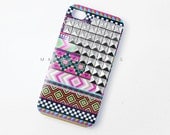 FREE Shipping US -- Pink Tribal Silver Studs Cross iPhone 4 4S Hard Studded Phone Case AT&T Verizon Sprint