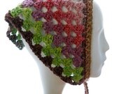 Cotton-blend kerchief, women's crocheted hat, multicolor kerchief, boho fashion