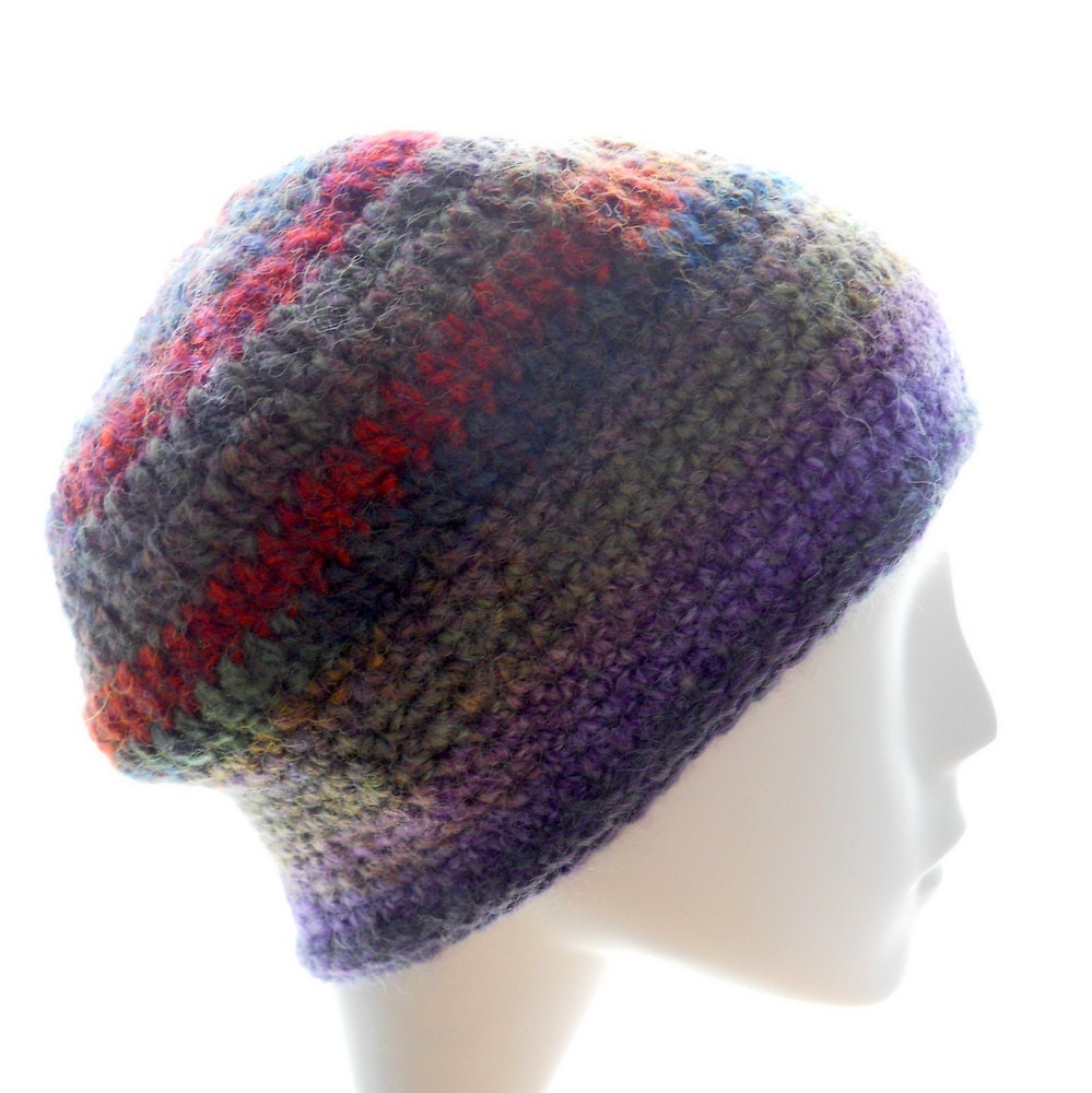 Women's wool-blend hat, wildflowers muffin-top hat, crochet beanie hat, fall fashion, winter fashion, small to medium hat
