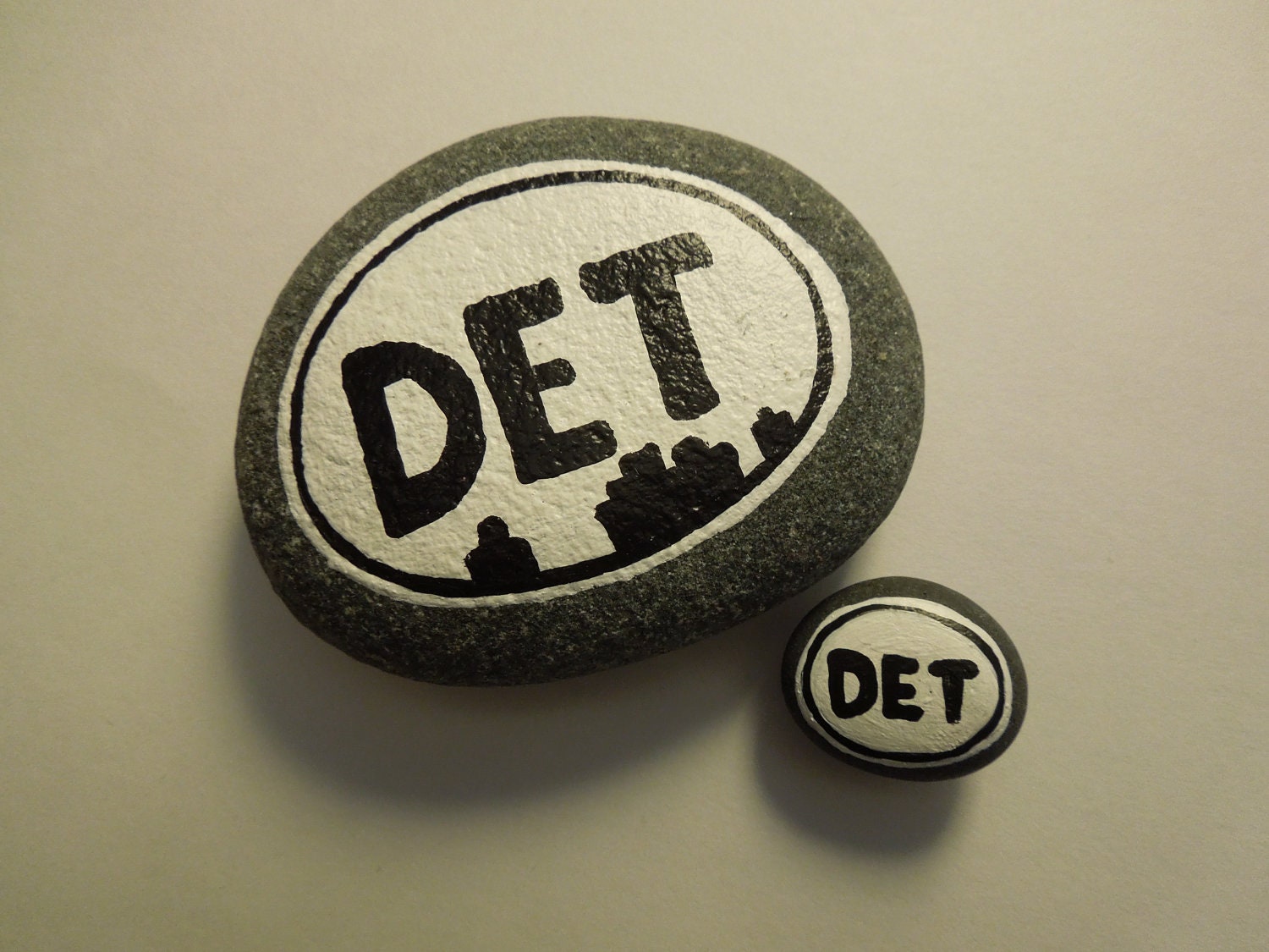 Detroit, hand-painted, Lake Superior Basalt Stone - Garden stone or decor/paperweight