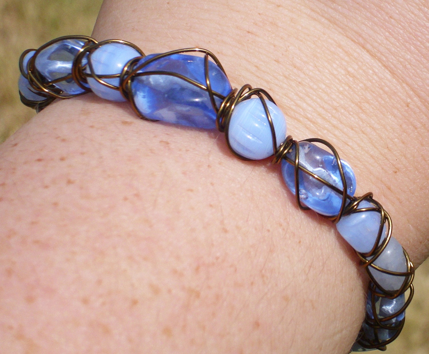 Mermaid's Lanterns - Vintage Glass Wirewrapped Bracelet