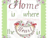 Illustration Typography print  "Home is where the heart Is" hand lettered Home Decor