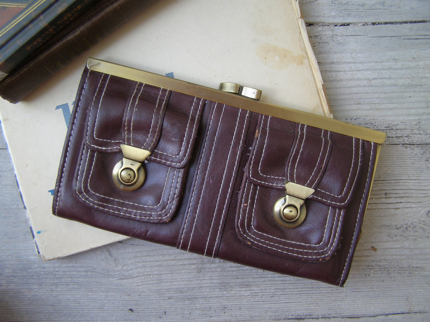 Vintage Rustic purse, Brown clutch, casual purse, retro modern fashion accessory,  change purse, Crads purse, Christmas gift