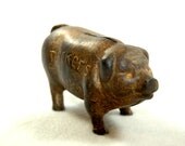Vintage Cast Iron Decker's Iowana Pig Piggy Coin Bank Advertising