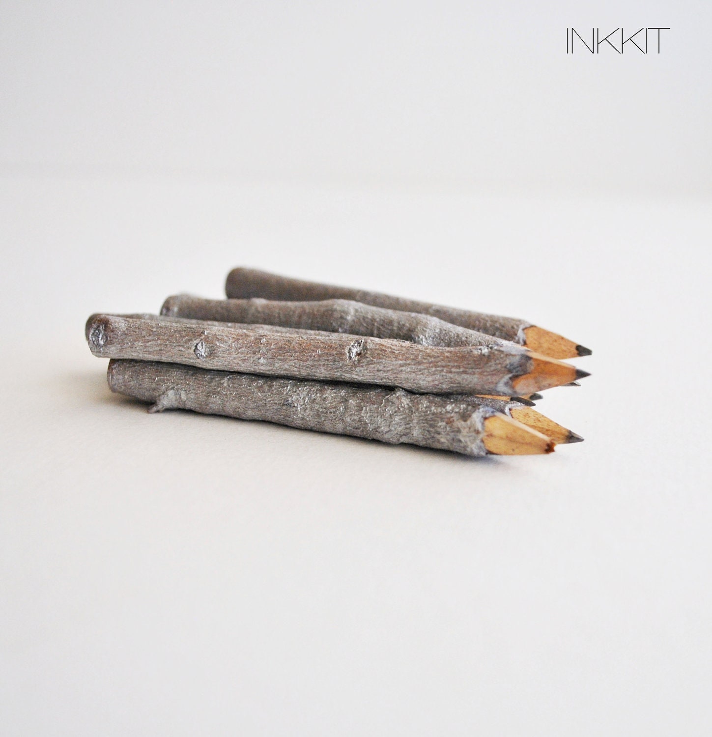Bulk- silver twig pencils hand painted - 4" (50 pencils)