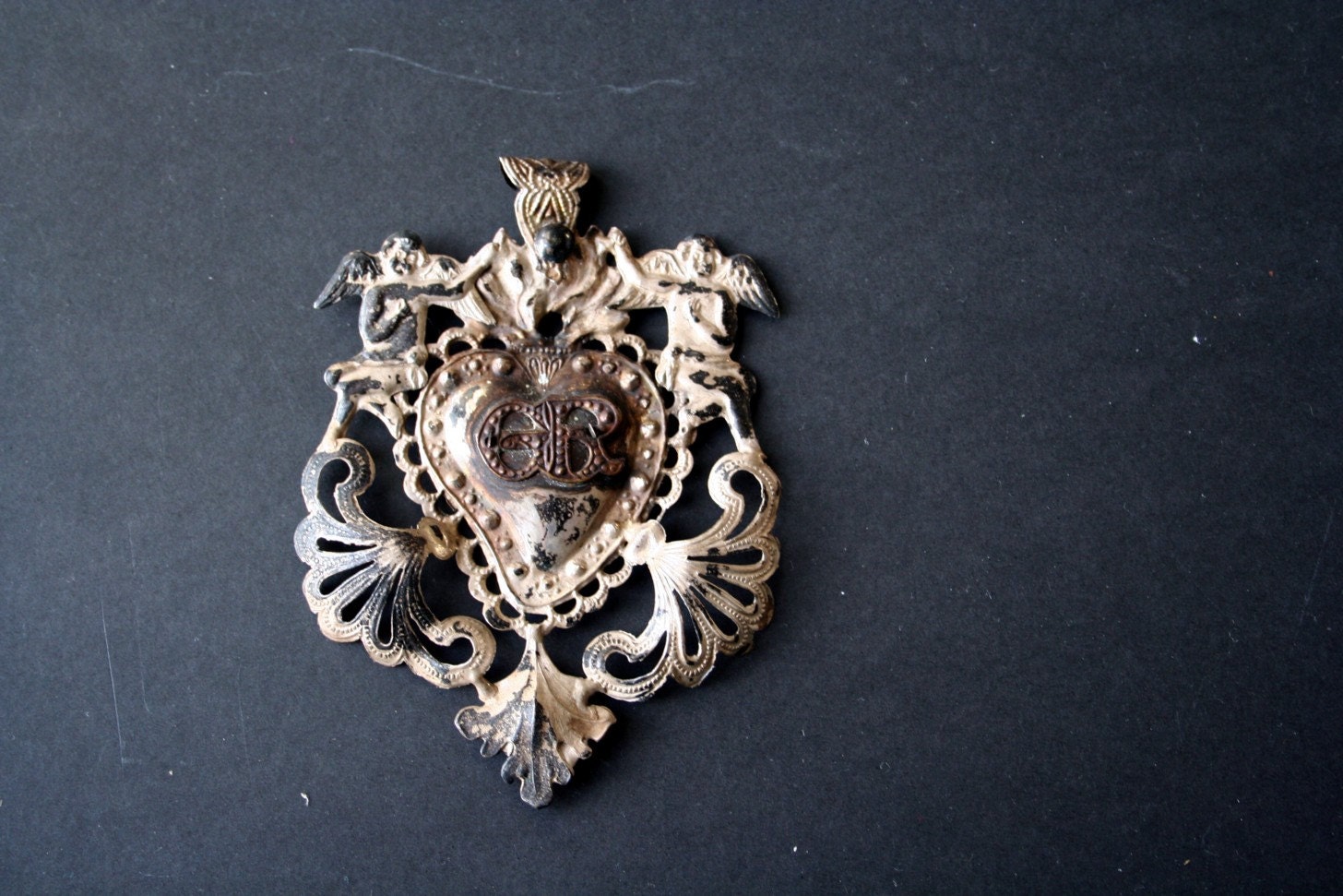 Vintage Sacred Heart EX VOTO. Cherubs Silver Plated. Original From Church