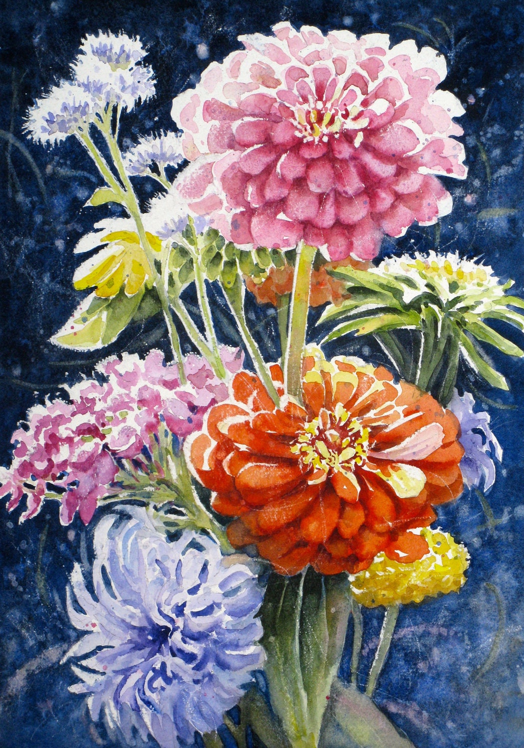 Flower Still Life Original Watercolor Painting  9"X13"