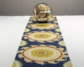 Navy Blue Table Runner, , Navy Blue Tablecloth - Blue Color, Yellow Color 108 inch 108" long