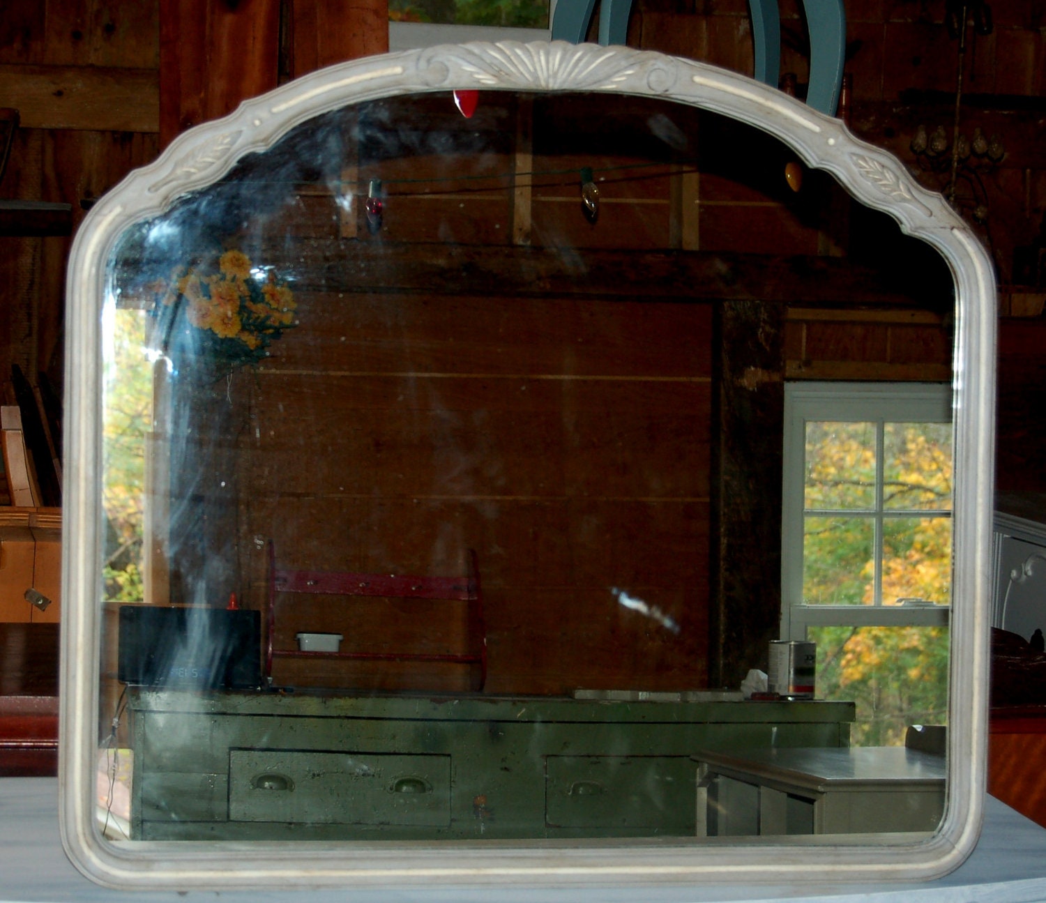 French Style Large Vintage Gray Hanging Wall Mirror