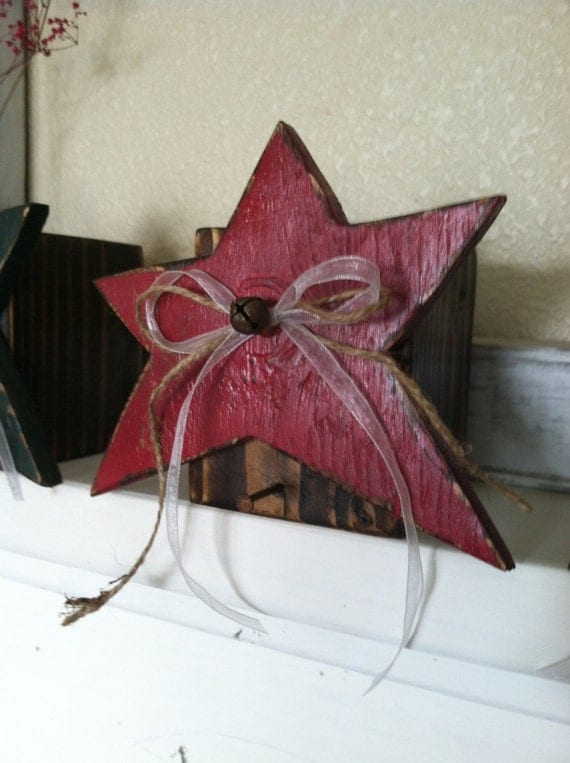 Rustic Christmas Stocking Holder Distressed Red & Green Set of 5