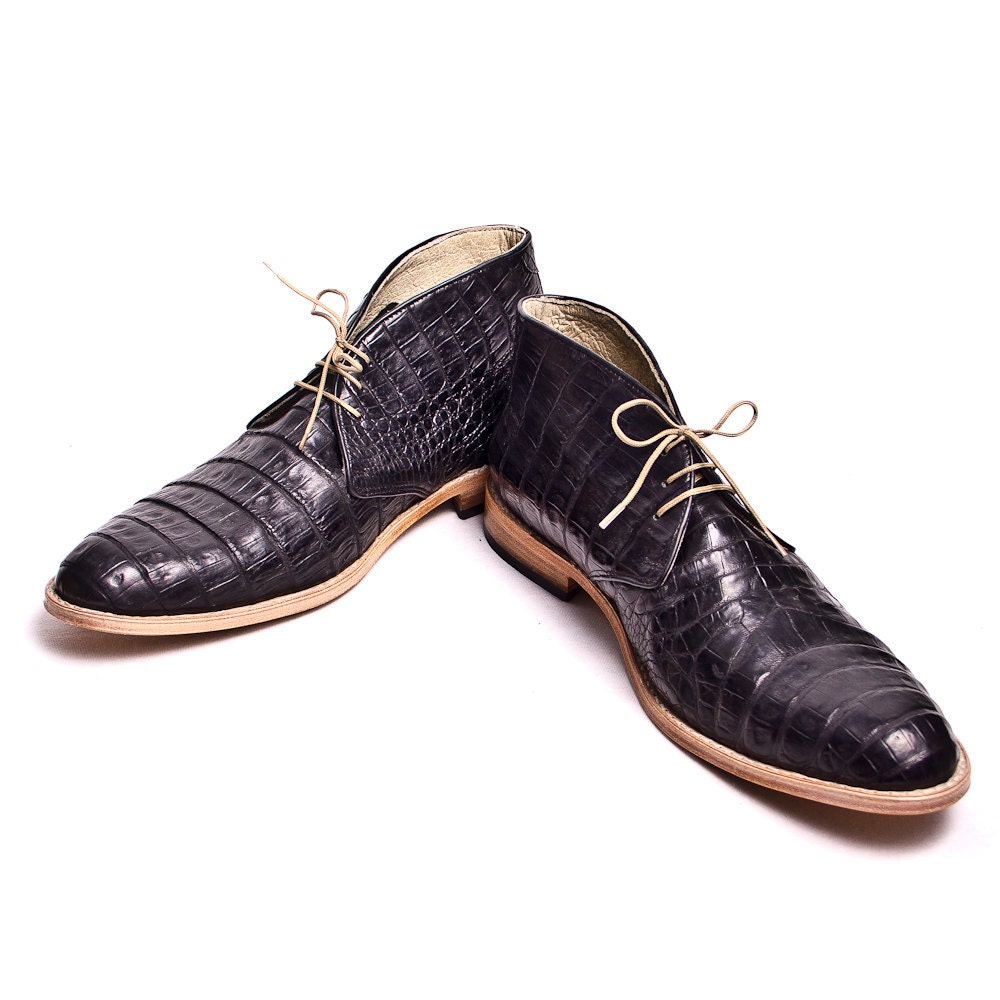 Bespoke black crocodile leather welted desert boots FREE WORLDWIDE SHIPPING