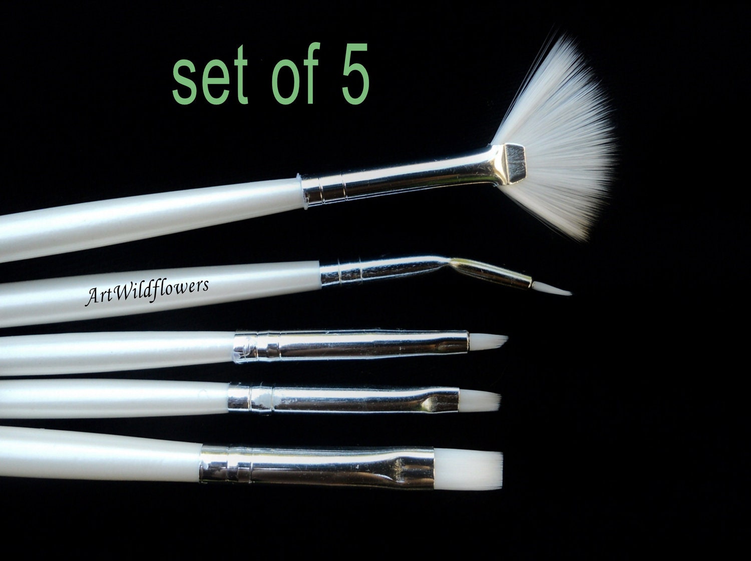 Nail Art - 5 Nail Brushes - White Taklon - from Usa