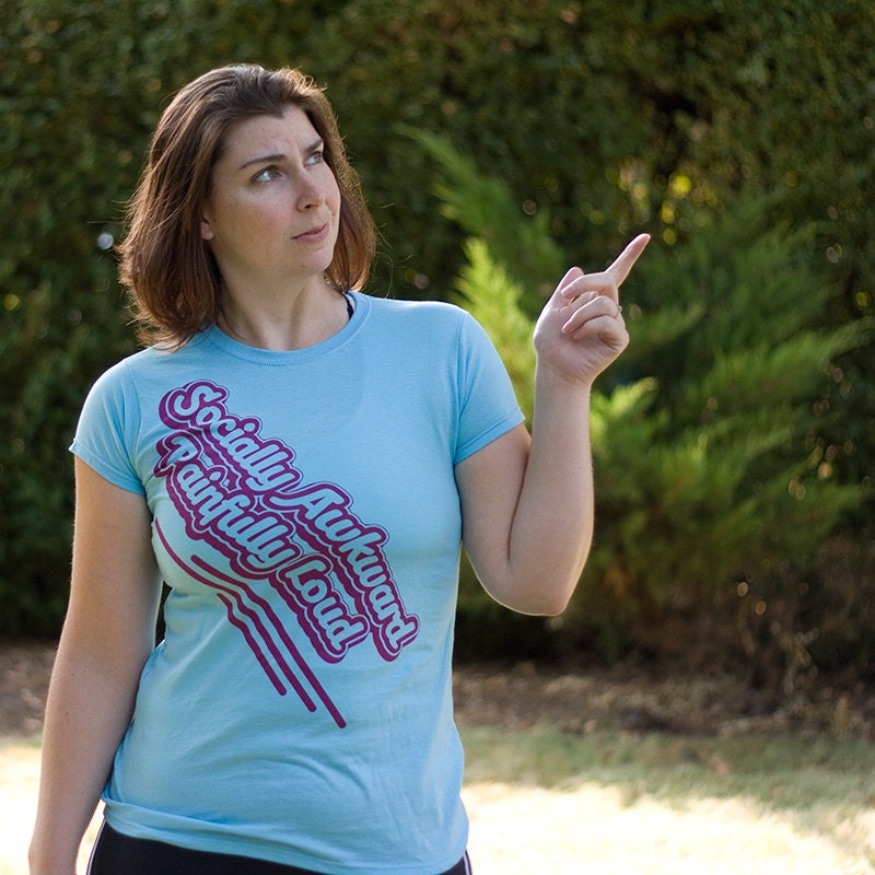 Painfully awkward loud typography tee gamer girl motto geek chic - Blue ladies large