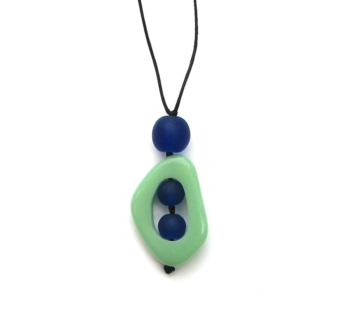 Resin Nursing Necklace/ Breastfeeding Necklace - Monkey Mama - Light Jade Green and Sapphire Blue