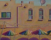 Fine Art, oil painting ACEO PRINT. Urban City, Fiesta of umbrellas. Collectors item 2.5x3.5 inches. contemporary urban art by Brandy Cattoor