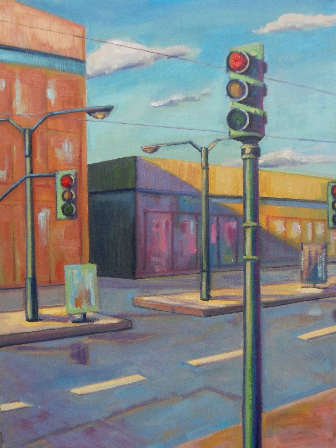 Fine Art, oil painting ACEO PRINT. Stop light in San Francisco. Collectors item 2.5x3.5 inches. contemporary urban art by Brandy Cattoor