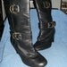 Vintage Black Leather Boots with 3" Stack Heels and Adjustable Buckles Size 9 Only 10 USD