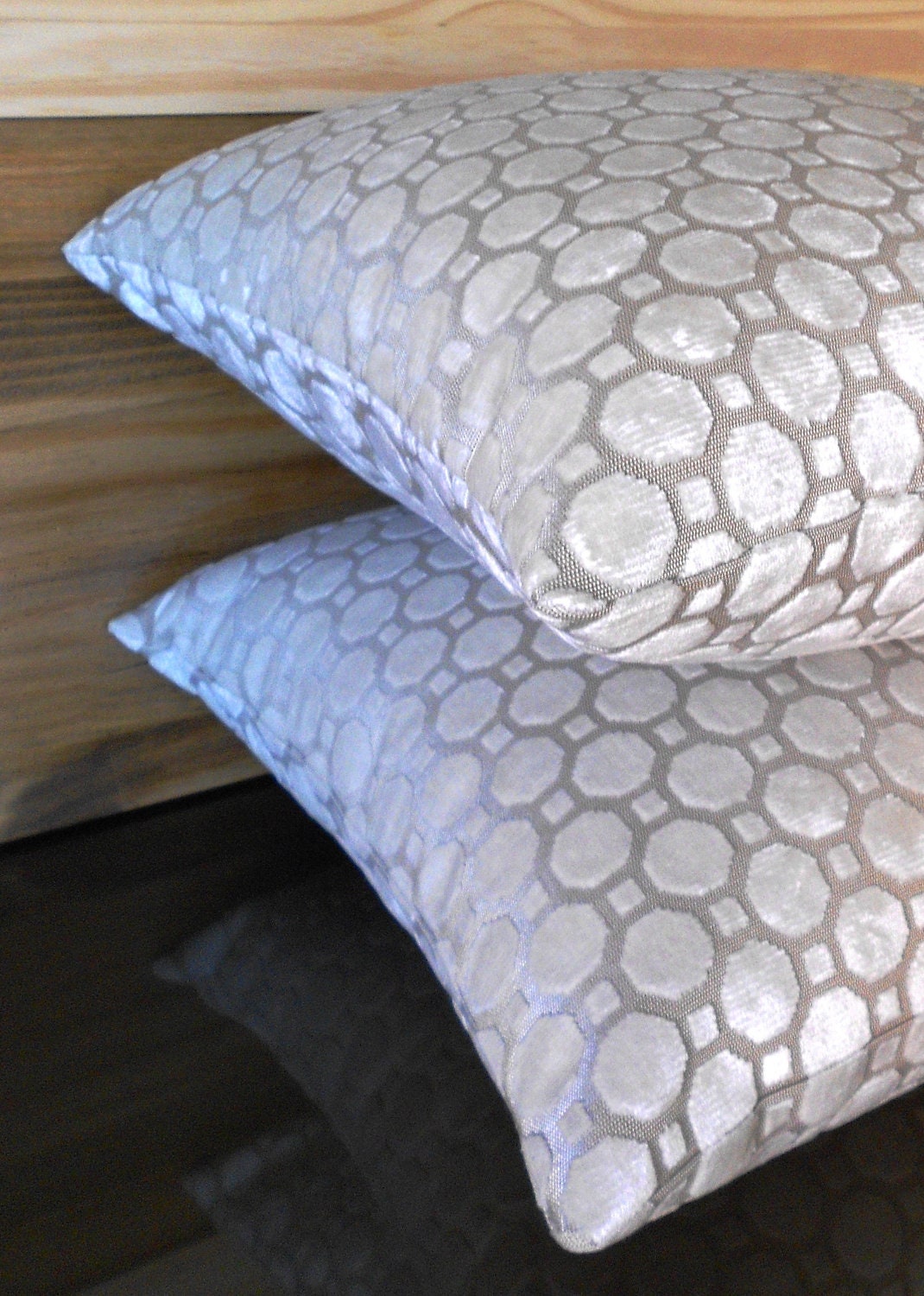 Pair of White velvet geometric decorative pillow covers