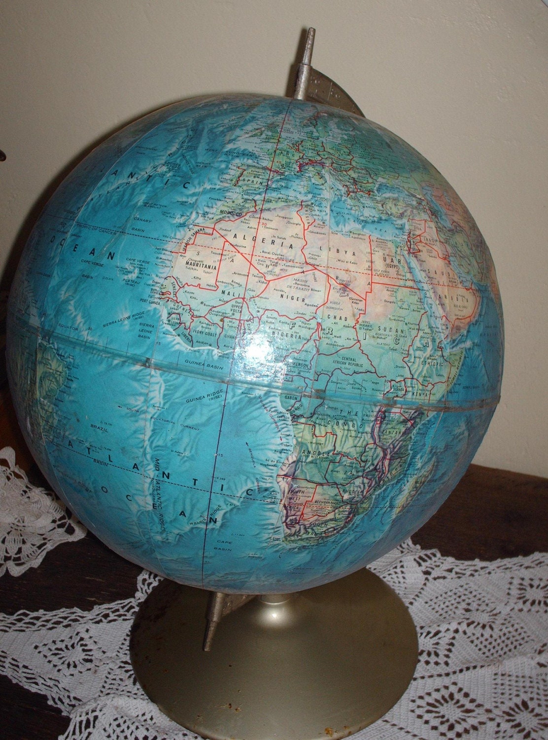 Vintage Rand McNally World Portrait Globe raised relief