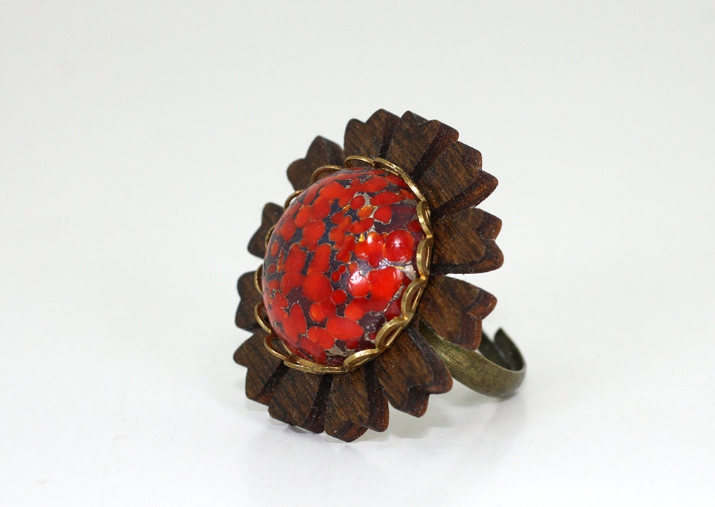 Bohemian Mod Flower Wood Ring