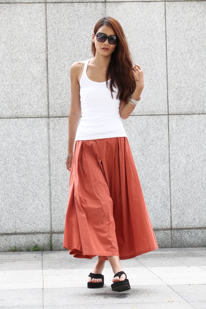 Sexy Pleat Long Maxi Skirt in Deep Orange - NC412