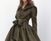 Army Green Hooded Jacket Fluffy Artificial Suede Leather Hoodie Autumn Coat long sleeves custom Women Tunic - NC436