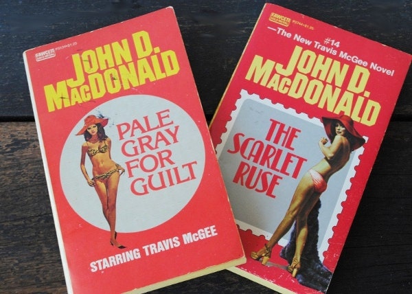 Pulp Fiction Paperback Book Set, John MacDonald Pinup Cover Mystery Murder Pair, 1968 & 1973