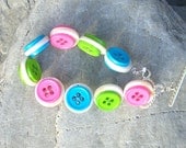 Cute as a Button, Preppy, Girl Bracelet, Girl jewelry, Hot pink bracelet, lime green, blue bracelet, Girl birthday jewelry, flower girl