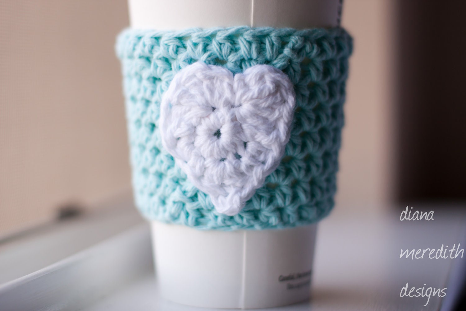 Coffee Cozy - Robin's Egg Blue with White Heart