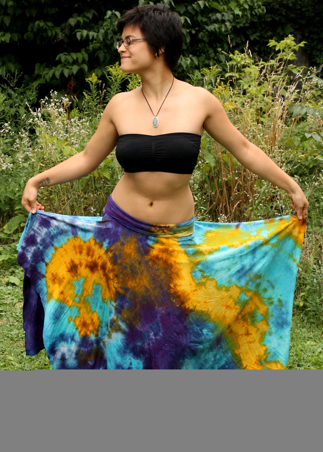 Long bamboo pixie skirt asymmetric woodland fairy tie dye psy wear maternity S, M, L