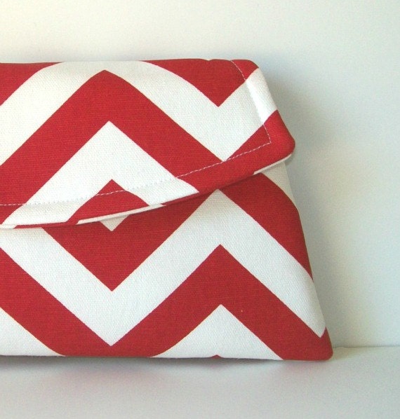 Red and White Chevron Clutch - Red Clutch by MSG FabriCreations