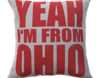 Red on Grey Suede 'Yeah I'm From Ohio' Throw Pillow - 13.5'' x 13.5''