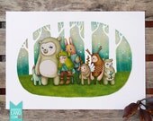 Digital illustration print - Wonderland friends