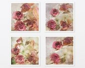 Flower Art Print Set - Boho Pink Roses 8x8 - shabby chic art - Botanical Art Prints Mothers day gift for mom