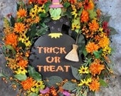 Halloween Wreath - Tin Witch Floral Wreath - Fall Berry Wreaths - Front Door Wreath - Primitive Wreath - Fall Home Decor -