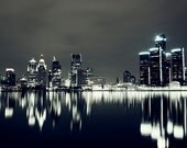 Detroit Photography - Detroit Night Reflection Skyline - Fine Art Print - 8x12