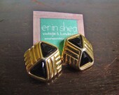 vintage black and gold geometric earrings