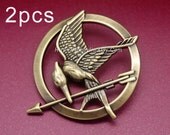 The Hunger Games Brooch, Inspired Mockingjay Brooch With Arrow in Antique Golden, Hot Sale --55B101, 2pcs