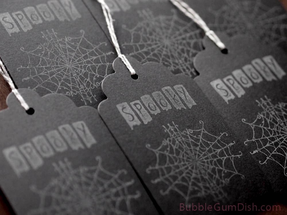 Black Spooky Decor Halloween Hang Tags Gift Tags Spider Web 3x5 Set of 6 Hand Stamped Large