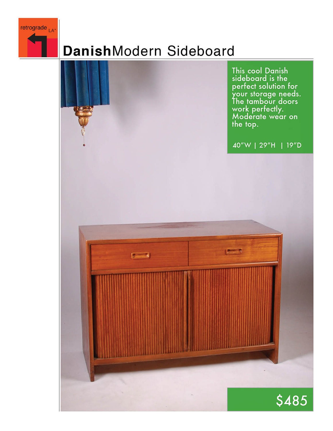 Danish Modern  Cabinet with Tambour Doors