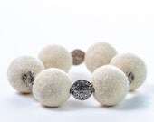 White Winter Bracelet Beadwork Chunky Bracelet Stretch Bracelet Felt Winter Felted Jewelry